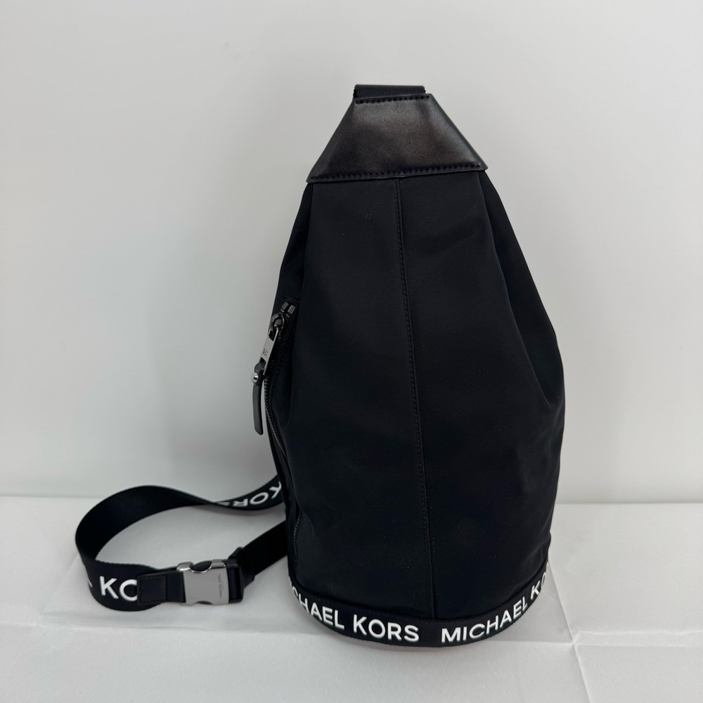Michael Kors Sling Pack Bag "The Michael Bag" Black Nylon Leather Med Backpack